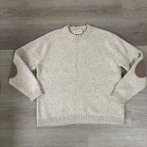 Line‎ of Trade Sweater Mens 2XL Beige Wool Blend Elbow Patch Crewneck Pullover
